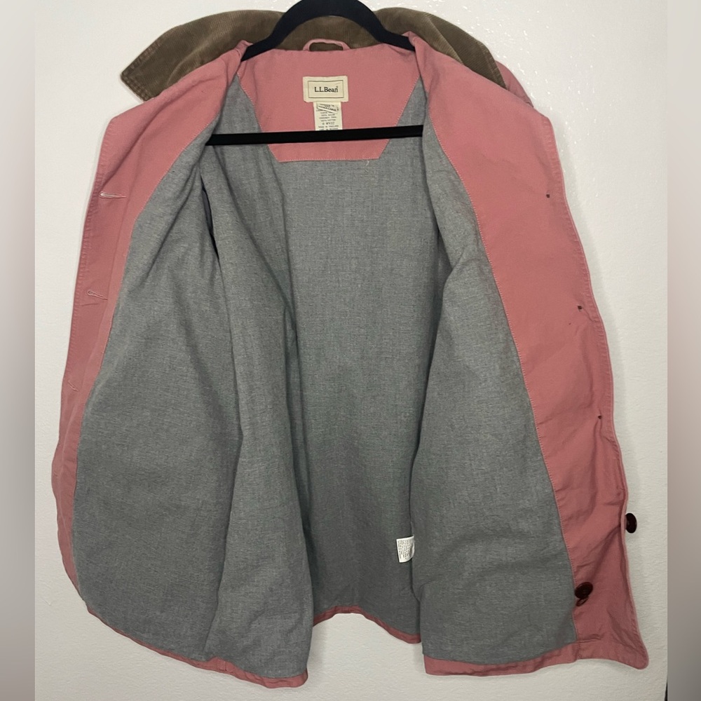 LL Bean Womens Barn Coat Flannel Lined XL Pink Brown Corduroy Trim Chore Field - Picture 6 of 9